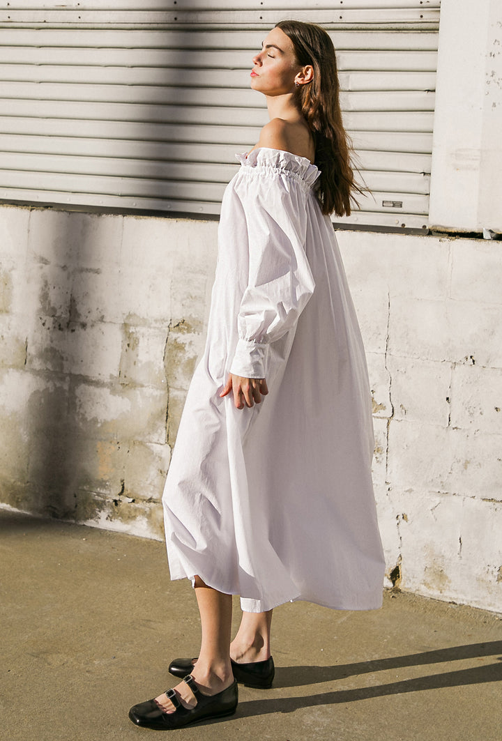 Vestido Blanco Algodon Offshoulder Lux Midi