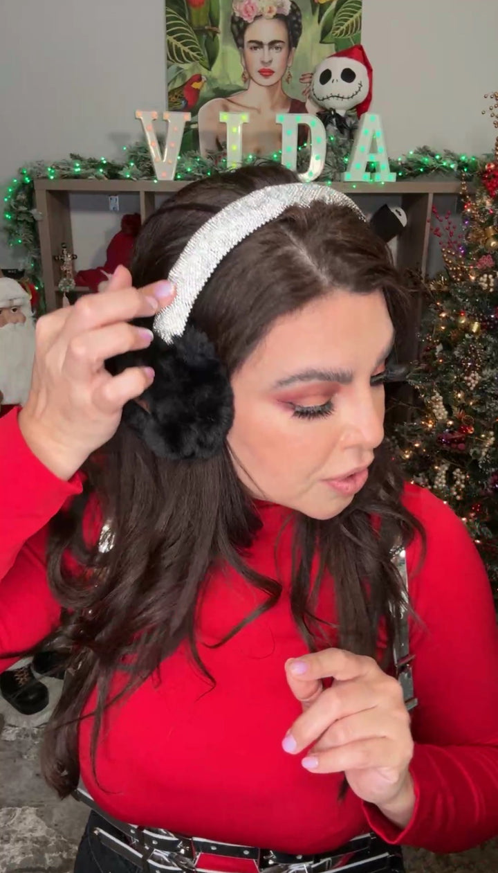 Earmuff Negro y Cristal Swarovsky (#237)