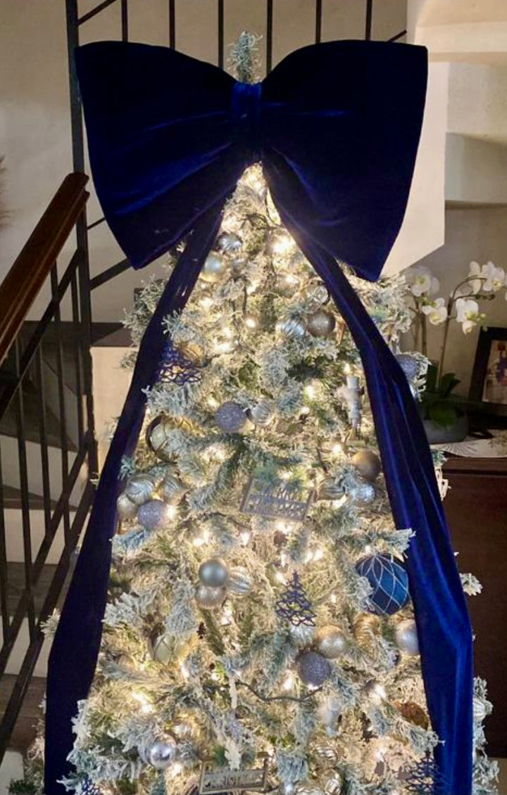 Moño Azul Terciopelo Oversized Arbol o Decoracion Navideño (#166)