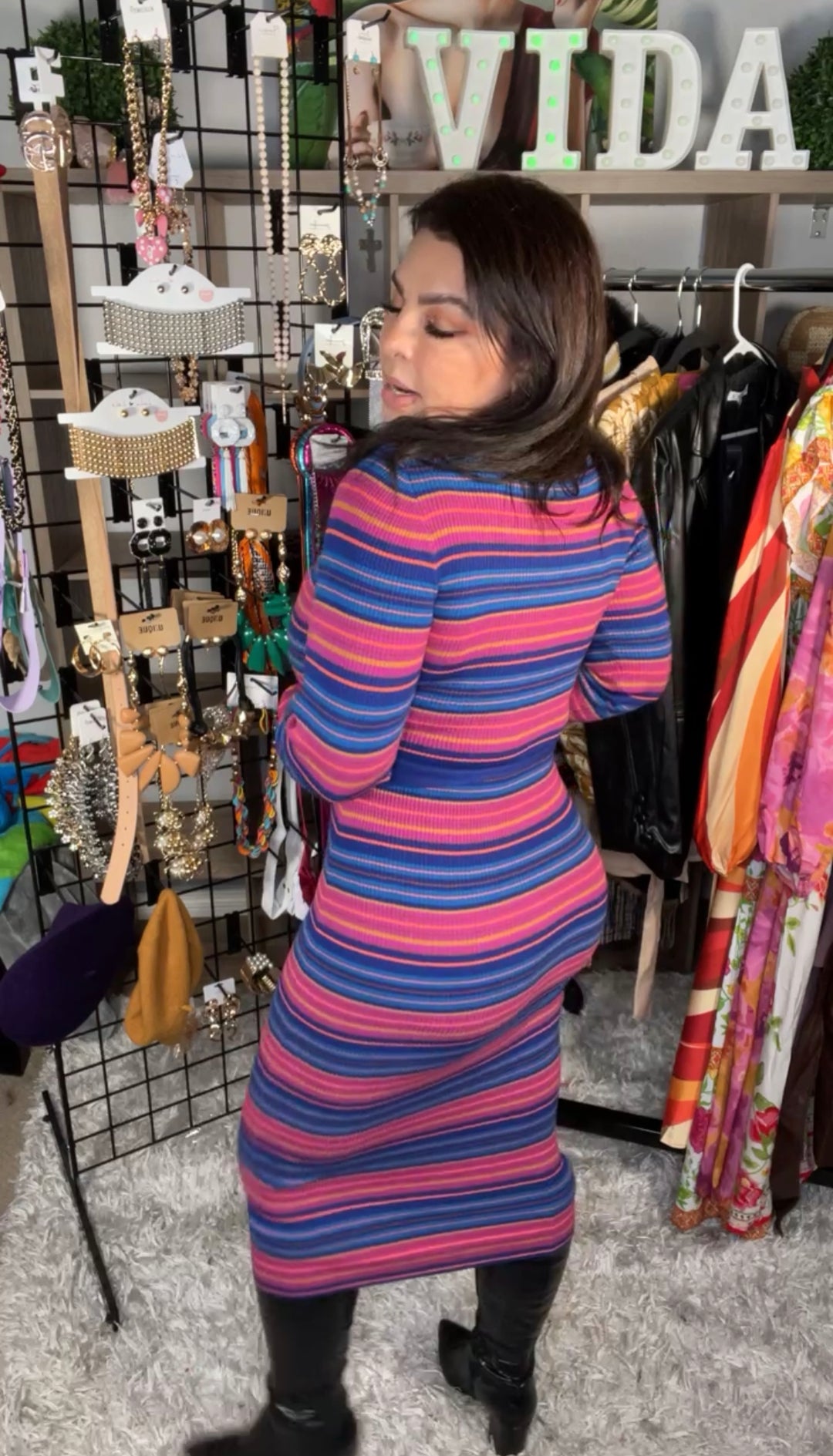 Vestido Rosa y Azul Rayas Bodycon Sweater Stretch (#144)