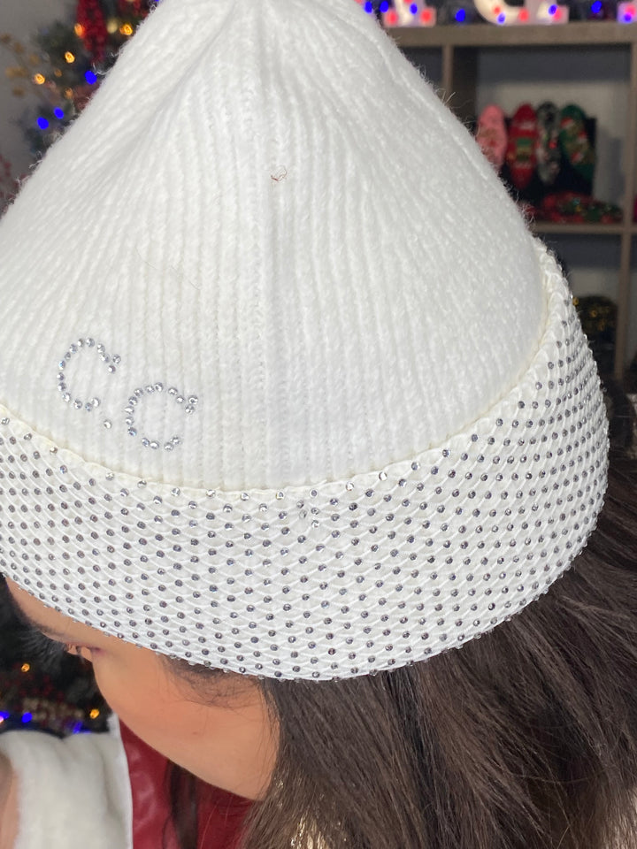 Gorro Blanco Pedreria Tejido de Punto (#246)