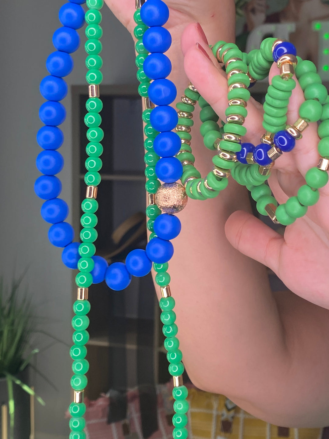 Collar Verde y Azul Bolas Pulsera Set (#137)